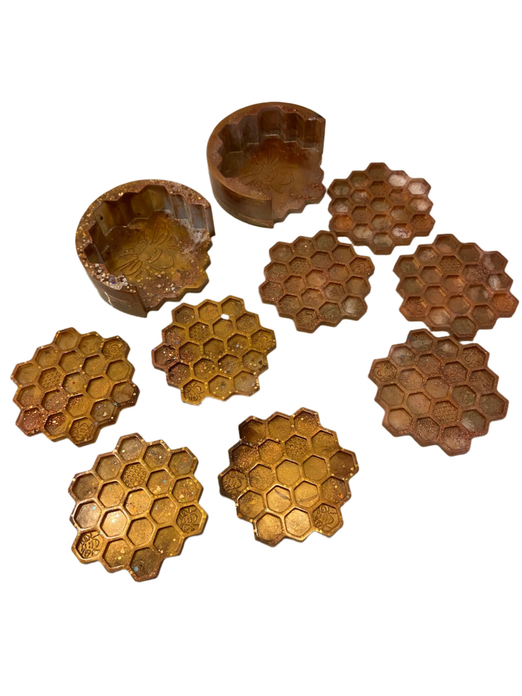 Resin Honeycomb Coasters & Holder